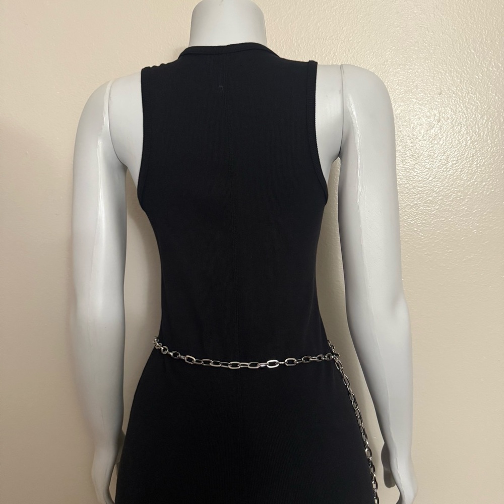 Silver tone metallic charm skinny chain belt - Picture 6 of 9